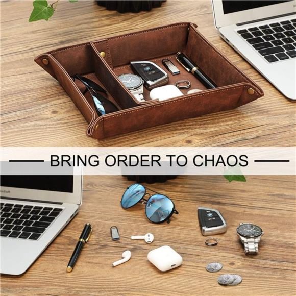 Valet Tray Desktop Storage Organizer – Removable 2 Compartments Catchall Tray - Picture 5 of 6
